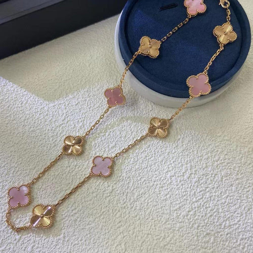 [Amore]CLOVER 10 MOTIFS  LASER PINK MOP NECKLACE