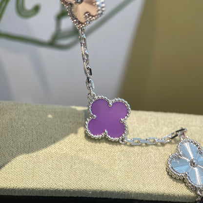 [Amore]CLOVER  5 MOTIFS  PURPLE VIOLET BRACELET SILVER