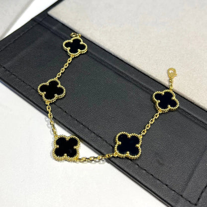 [Amore]LUCKY CLOVER 5-MOTIF BRACELET - BLACK OXNY COLLECTION