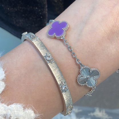 [Amore]CLOVER  5 MOTIFS  PURPLE VIOLET BRACELET SILVER