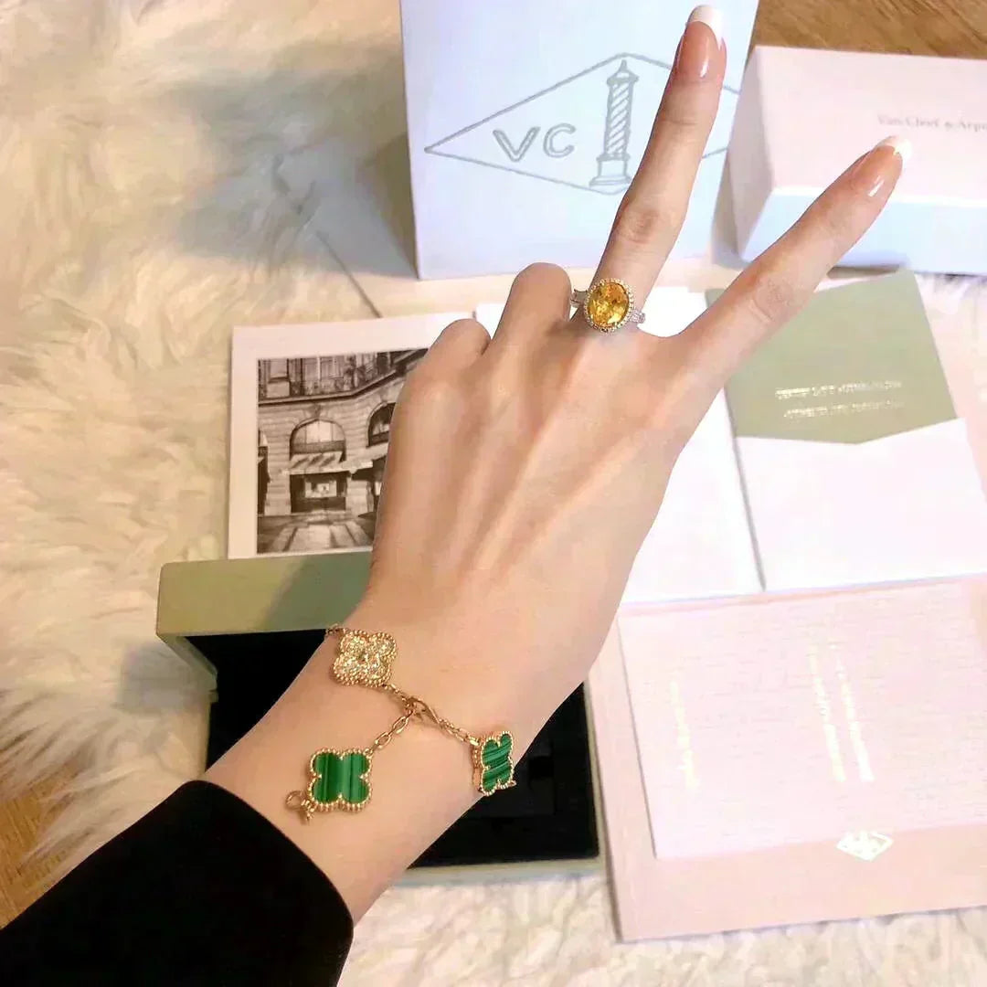 [Amore]LUCKY CLOVER 5-MOTIF BRACELET - MALACHITE COLLECTION