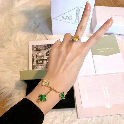 [Amore]LUCKY CLOVER 5-MOTIF BRACELET - MALACHITE COLLECTION