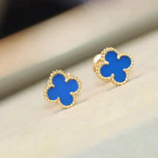 [Amore]CLOVER MINI 9.5MM BLUE AGATE EARRINGS