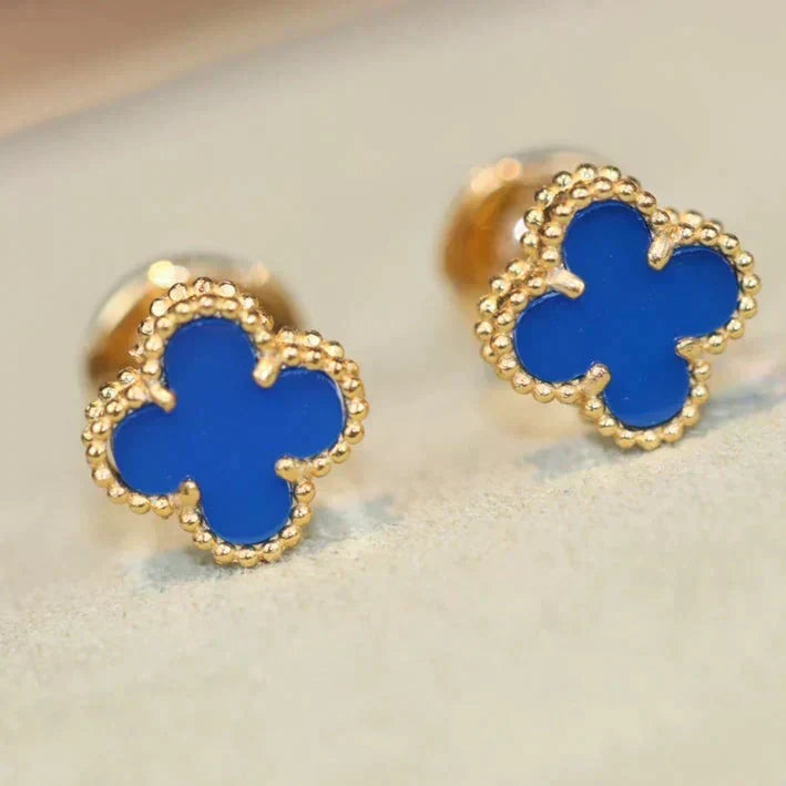 [Amore]CLOVER MINI 9.5MM BLUE AGATE EARRINGS