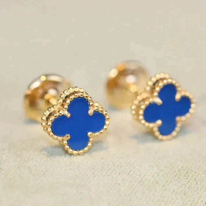 [Amore]CLOVER MINI 9.5MM BLUE AGATE EARRINGS