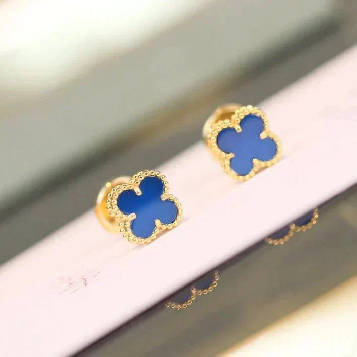 [Amore]CLOVER MINI 9.5MM BLUE AGATE EARRINGS