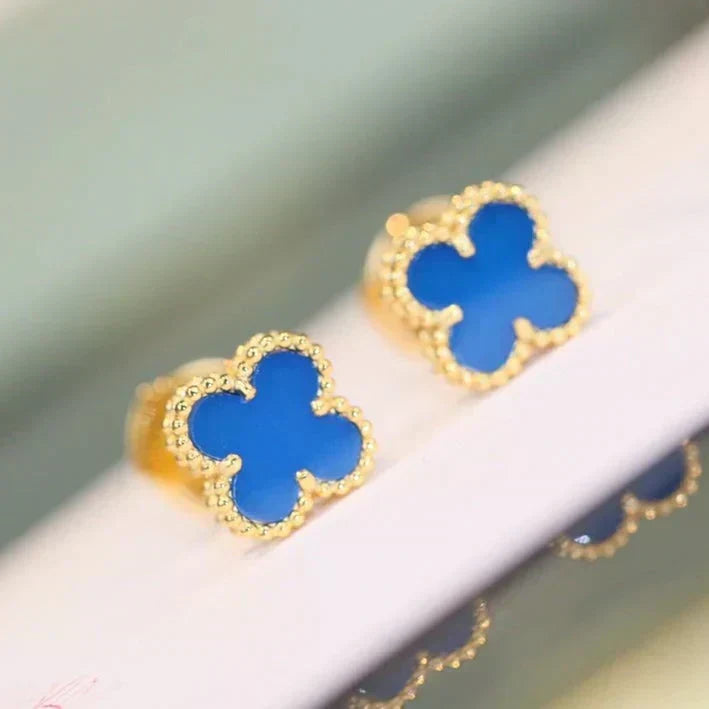 [Amore]CLOVER MINI 9.5MM BLUE AGATE EARRINGS