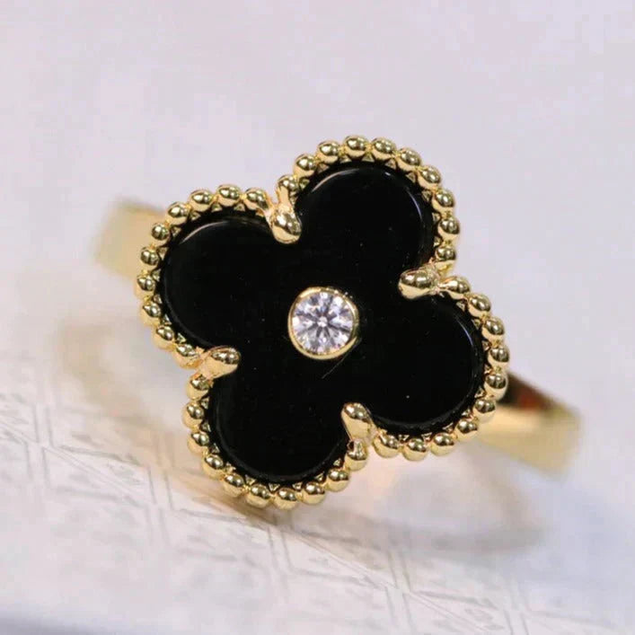 [Amore]CLOVER ONYX RING GOLD DIAMOND