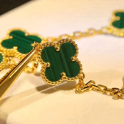 [Amore]LUCKY CLOVER 5-MOTIF BRACELET - MALACHITE COLLECTION