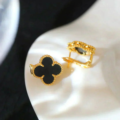 [Amore]CLOVER MEDIUM 1 MOTIFS  ONYX STUD EARRINGS
