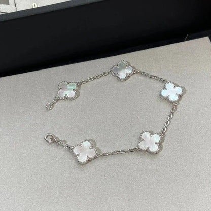 [Amore]LUCKY CLOVER 5-MOTIF BRACELET - WHITE MOTHER-OF-PEARL COLLECTION