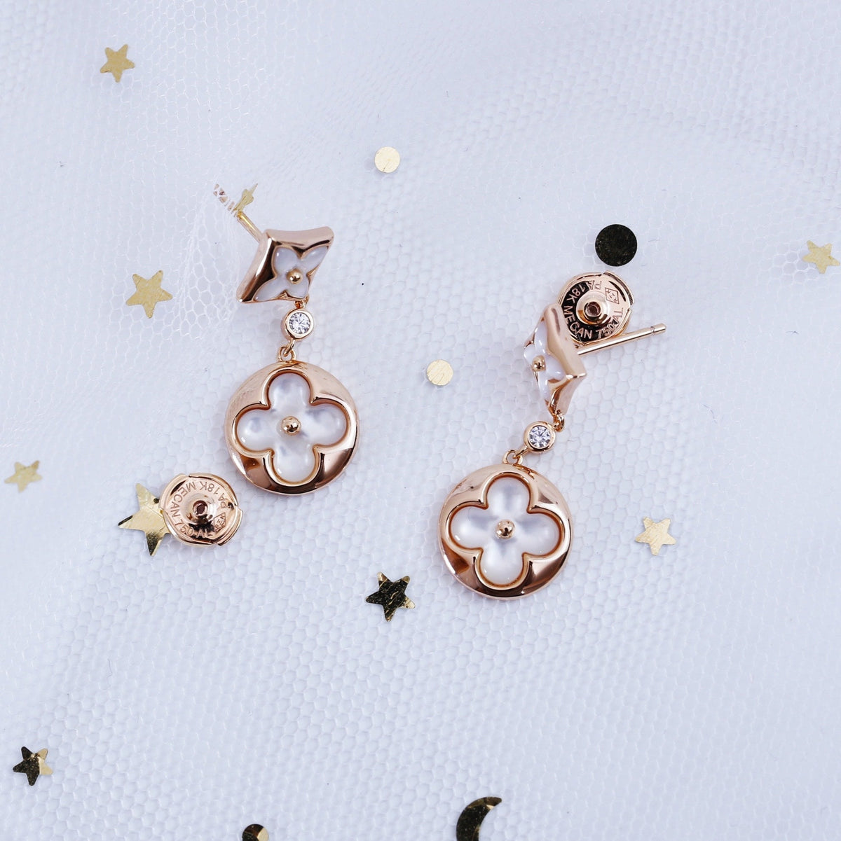[Amore]STAR AND SUN PINK GOLD MOP DROP EARRINGS