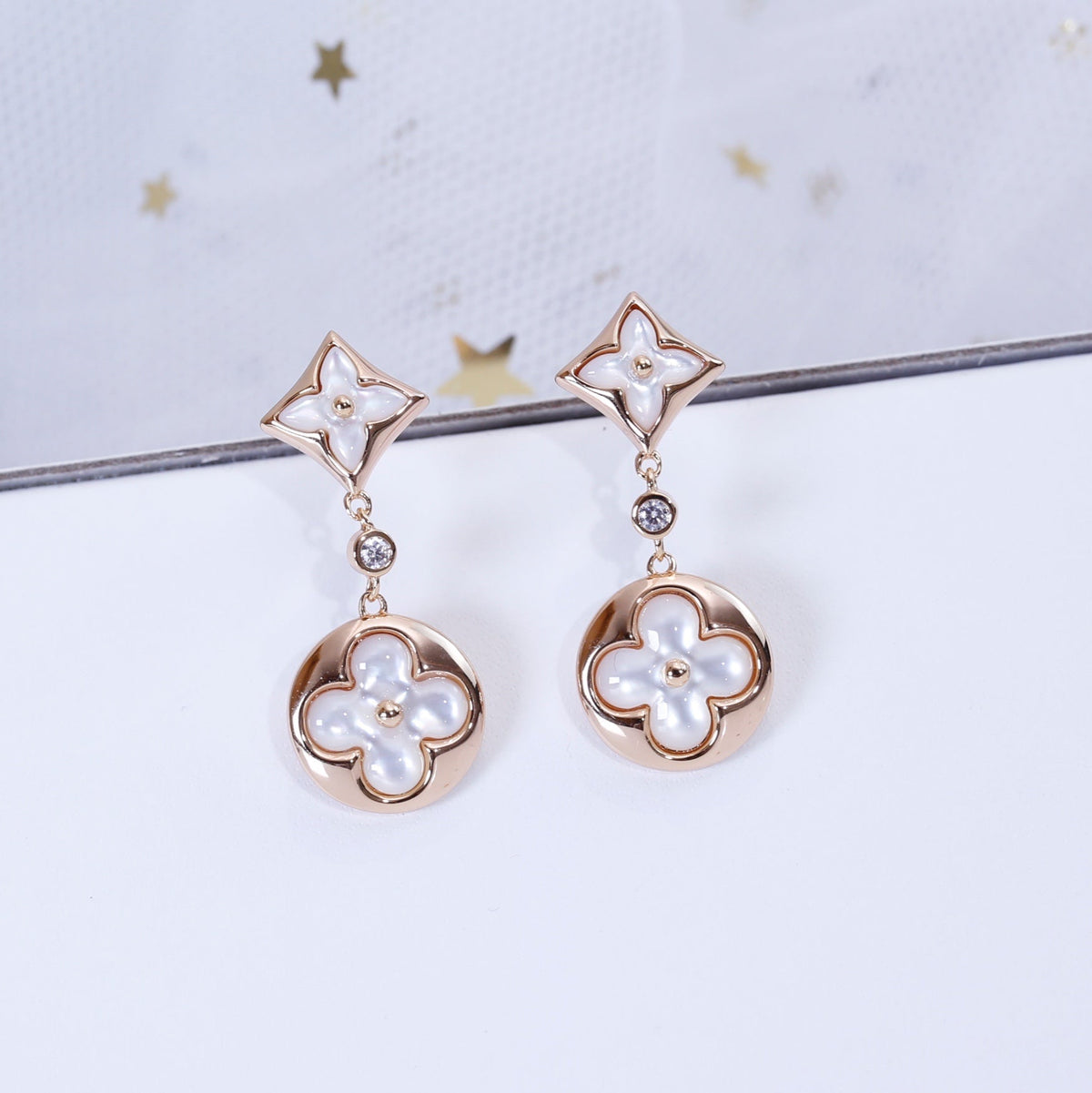 [Amore]STAR AND SUN PINK GOLD MOP DROP EARRINGS