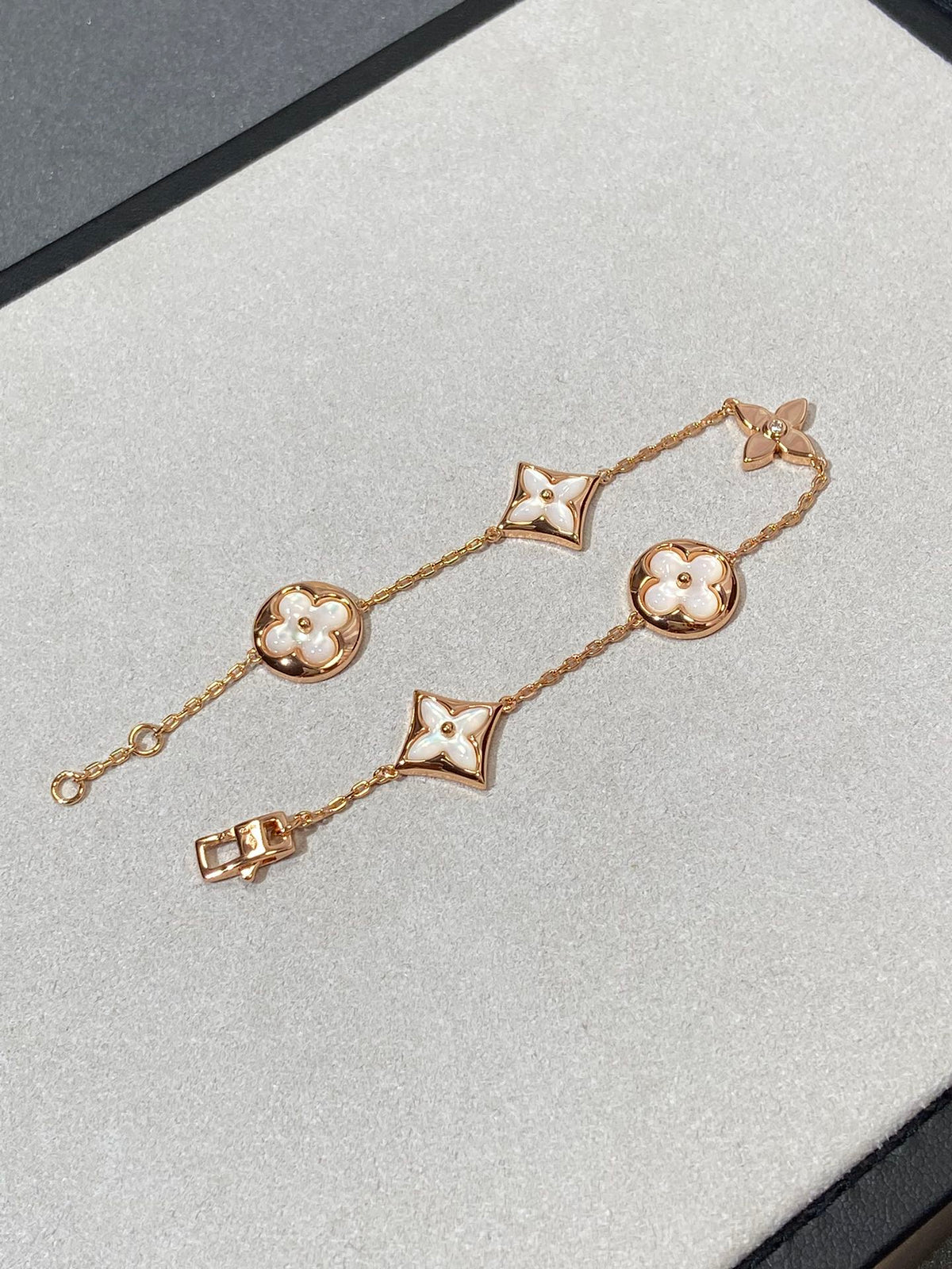 [Amore]STAR AND SUN 5 MOTIF MOP PINK GOLD BRACELET