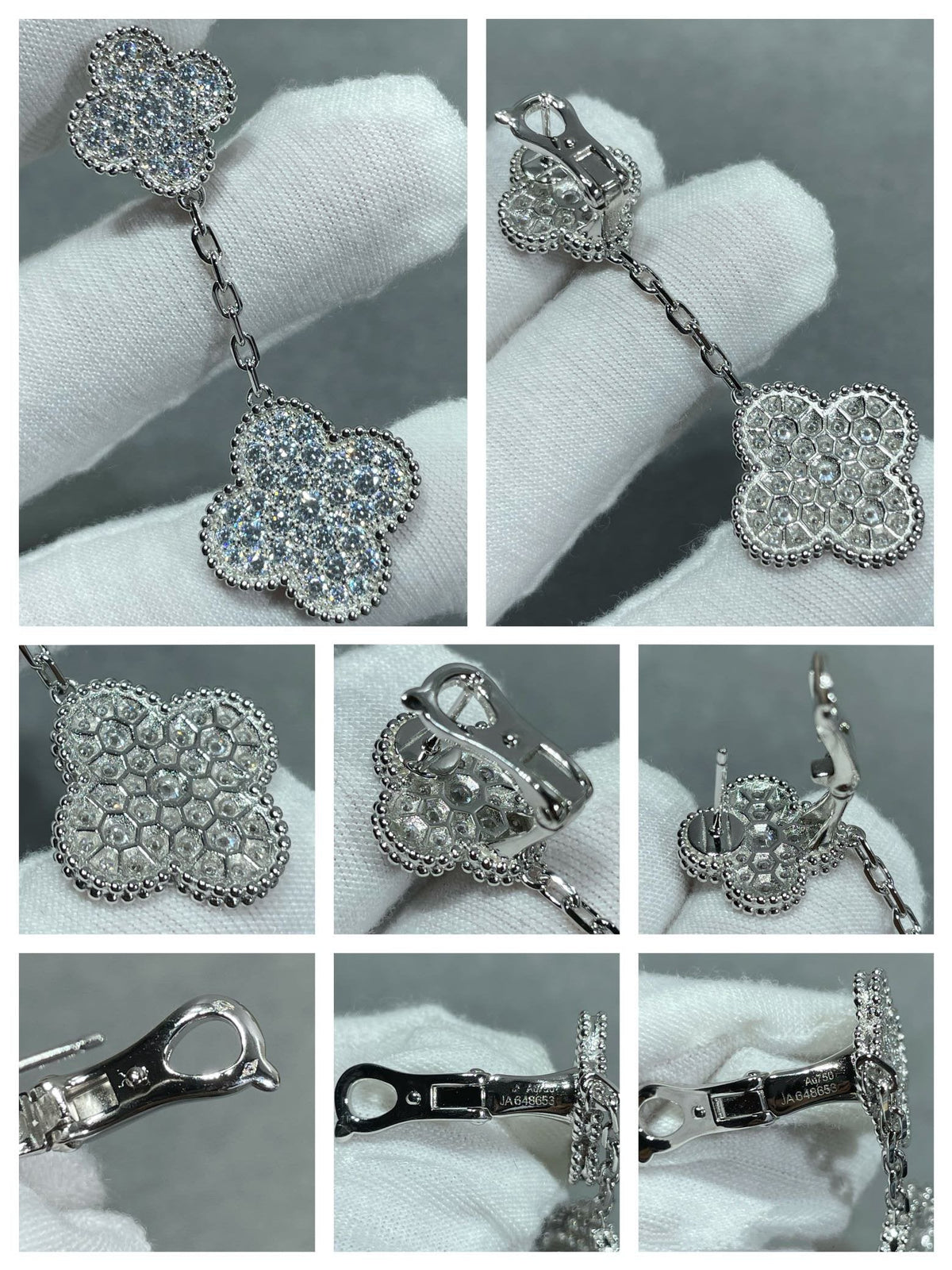 [Amore]CLOVER 2 MOTIFS DIAMOND PAVED SILVER EARRINGS