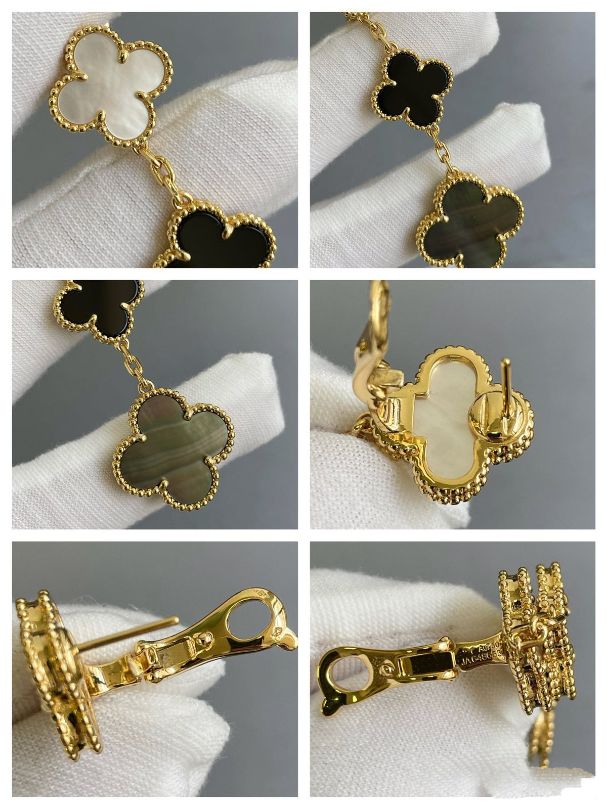 [Amore]CLOVER 3 MOTIF MOP ONYX DARK MOP PINK GOLD EARRINGS