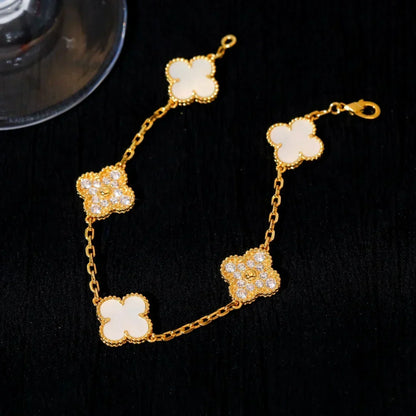[Amore]LUCKY CLOVER 5-MOTIF BRACELET - WHITE MOTHER-OF-PEARL COLLECTION