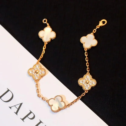 [Amore]LUCKY CLOVER 5-MOTIF BRACELET - WHITE MOTHER-OF-PEARL COLLECTION