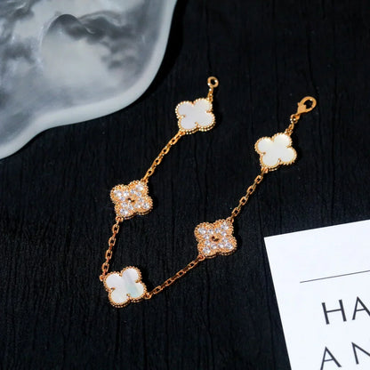 [Amore]LUCKY CLOVER 5-MOTIF BRACELET - WHITE MOTHER-OF-PEARL COLLECTION