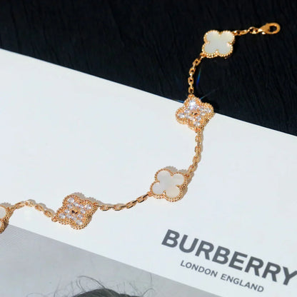 [Amore]LUCKY CLOVER 5-MOTIF BRACELET - WHITE MOTHER-OF-PEARL COLLECTION