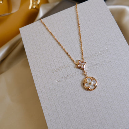 [Amore]STAR AND SUN WHITE MOP 2 MOTIF PINK GOLD NECKLACE