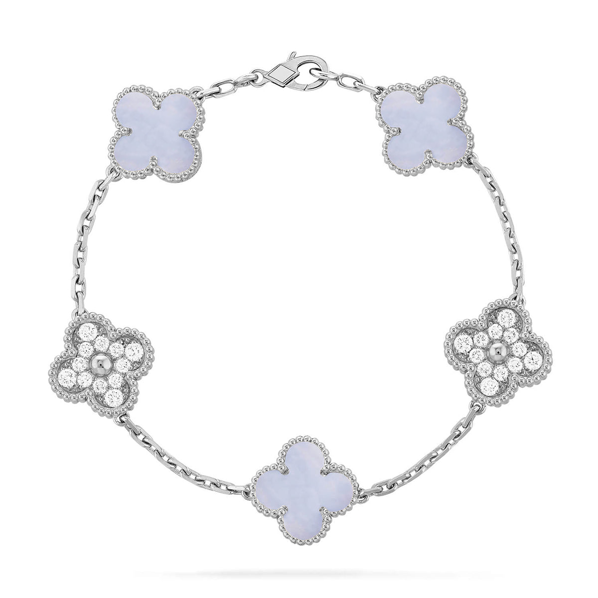 [Amore]LUCKY CLOVER 5-MOTIF BRACELET - PURPLE CHALCEDONY COLLECTION