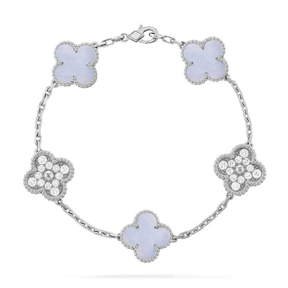 [Amore]LUCKY CLOVER 5-MOTIF BRACELET - PURPLE CHALCEDONY COLLECTION