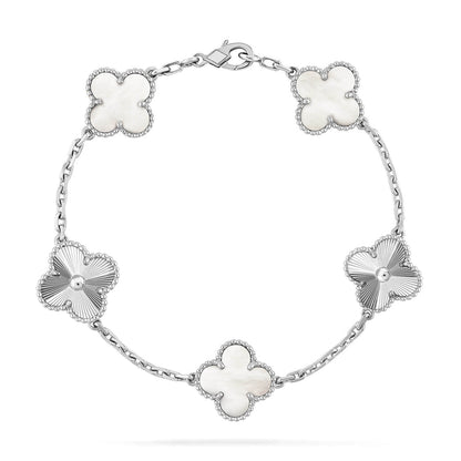 [Amore]LUCKY CLOVER 5-MOTIF BRACELET - WHITE MOTHER-OF-PEARL COLLECTION