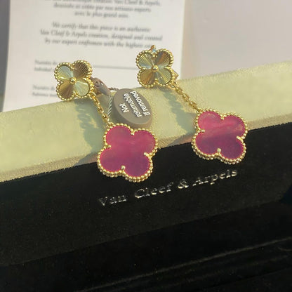 [Amore]NEW CLOVER 2 MOTIF PINK ENAMEL EARRINGS