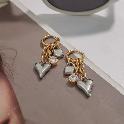 [Amore]Sarah Heart & Lock Gold Earrings