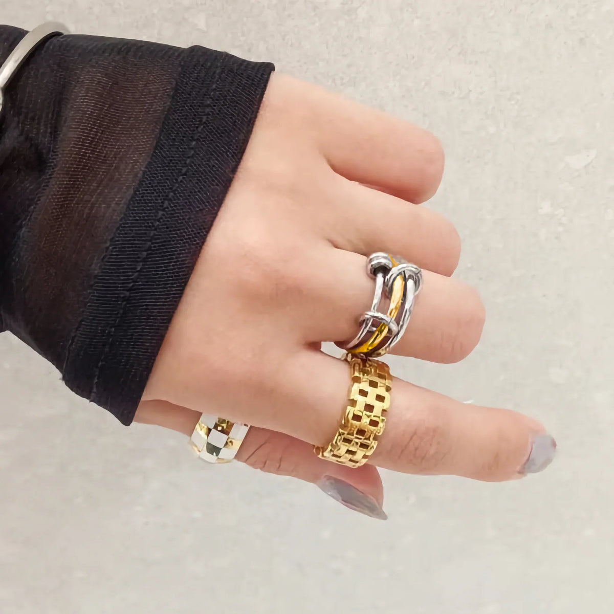 [Amore]Gabriela Two-Tone Ring Stack