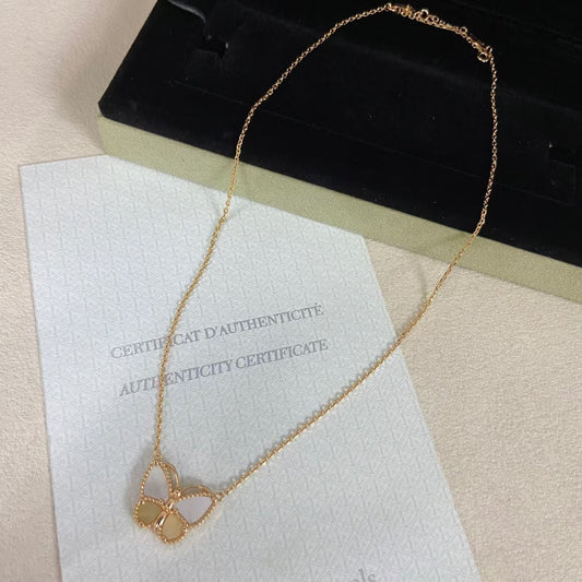 [Amore]NEW ROSE GOLD WHITE MOTHER OF PEARL BUTTERFLY NECKLACE