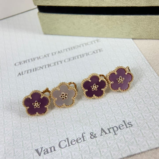 [Amore]NEW PURPLE PLUM FRAGRANCE PLUM BLOSSOM GOLD EARRINGS