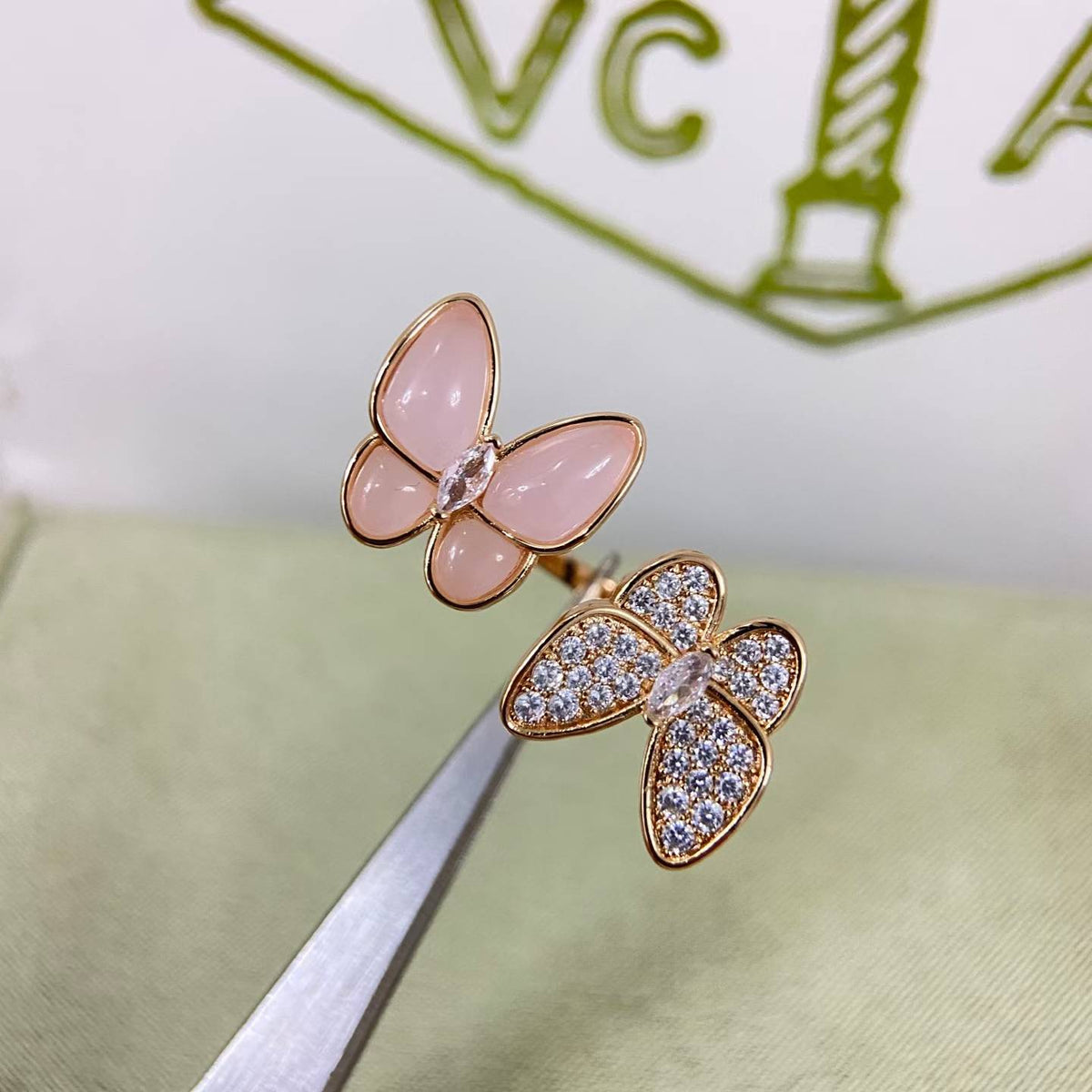 [Amore]TWIN BUTTERFLY NEW DIAMOND & PINK BUTTERFLY RING