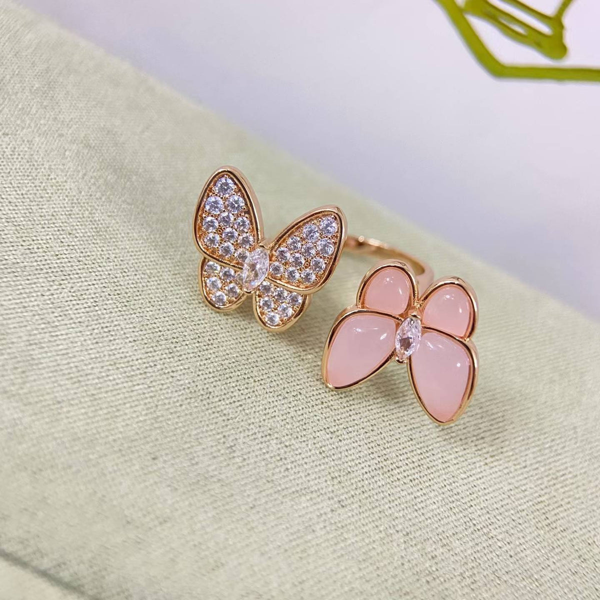 [Amore]TWIN BUTTERFLY NEW DIAMOND & PINK BUTTERFLY RING