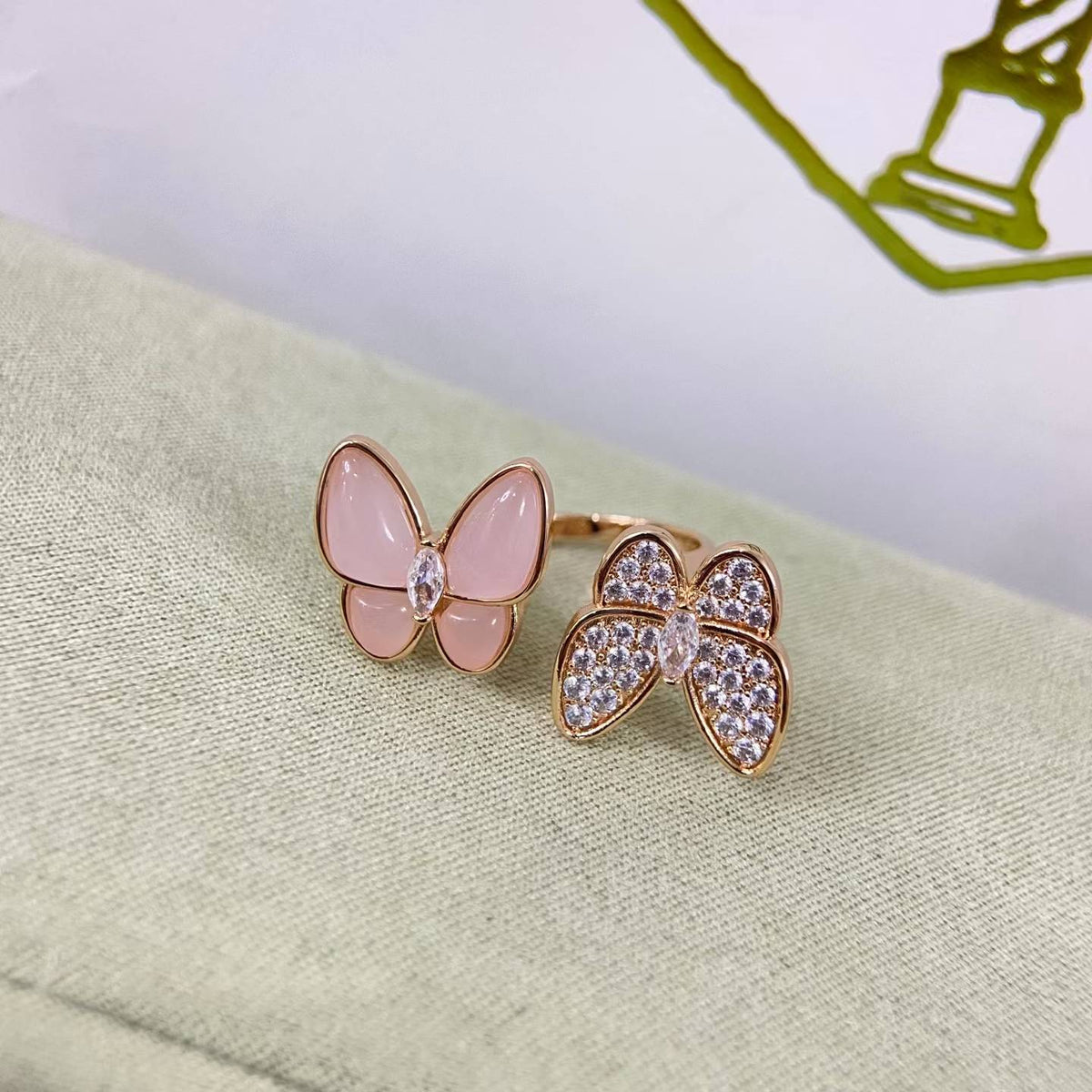 [Amore]TWIN BUTTERFLY NEW DIAMOND & PINK BUTTERFLY RING