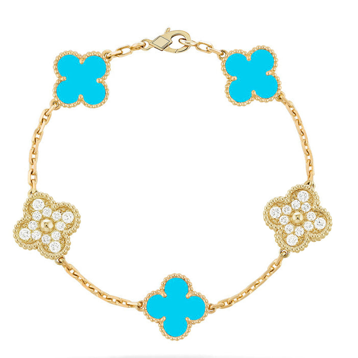 [Amore]LUCKY CLOVER 5-MOTIF BRACELET - TURQUOISE COLLECTION