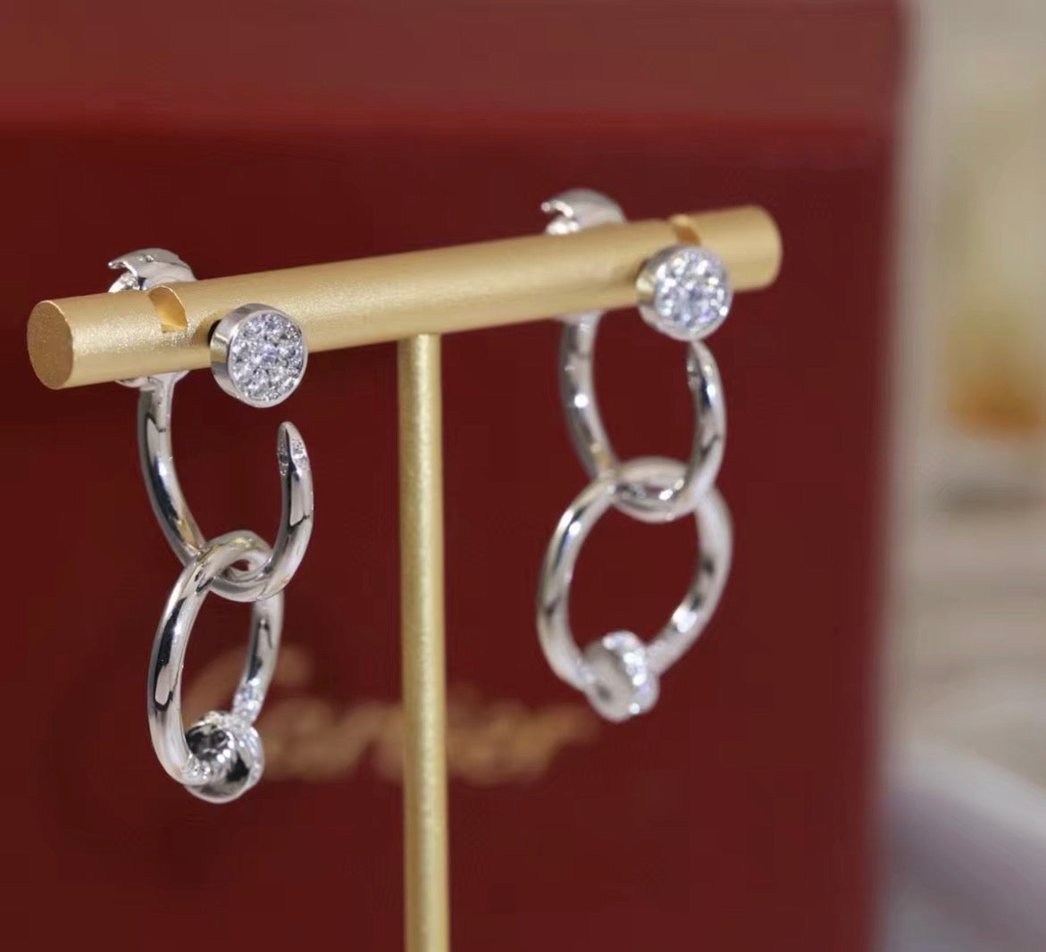 [Amore]NAIL COLLECTION DIAMOND SET DOUBLE HOOP EARRINGS