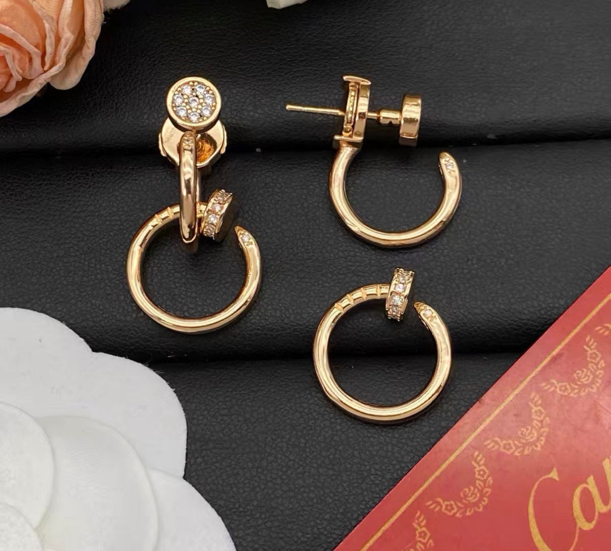 [Amore]NAIL COLLECTION DIAMOND SET DOUBLE HOOP EARRINGS