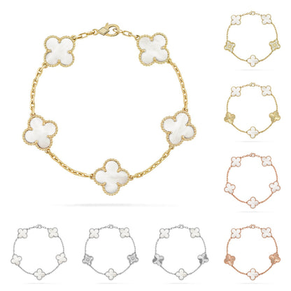 [Amore]LUCKY CLOVER 5-MOTIF BRACELET - WHITE MOTHER-OF-PEARL COLLECTION