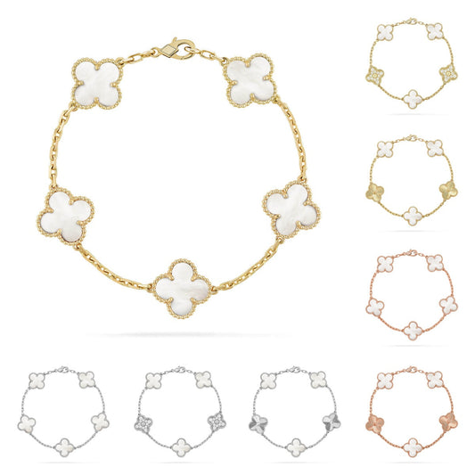 [Amore]LUCKY CLOVER 5-MOTIF BRACELET - WHITE MOTHER-OF-PEARL COLLECTION
