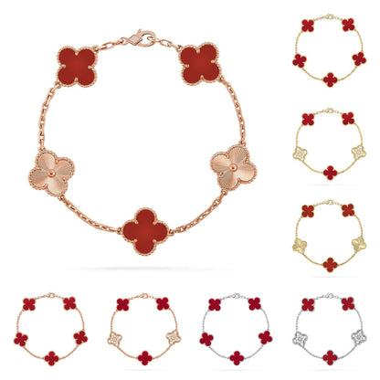 [Amore]LUCKY CLOVER 5-MOTIF BRACELET - RED CARNELIAN COLLECTION