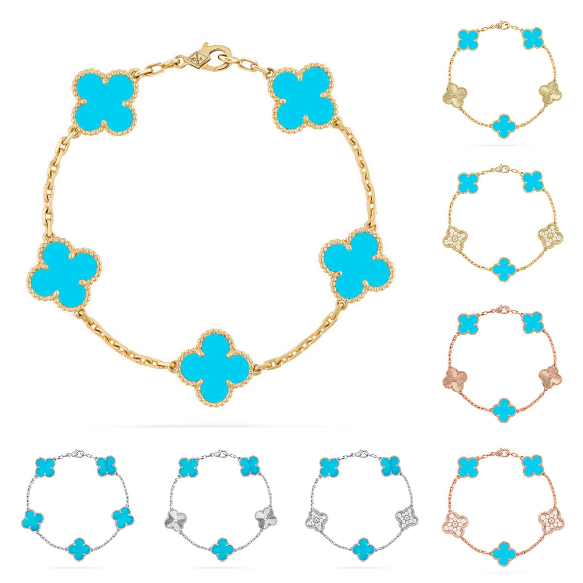 [Amore]LUCKY CLOVER 5-MOTIF BRACELET - TURQUOISE COLLECTION