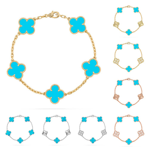 [Amore]LUCKY CLOVER 5-MOTIF BRACELET - TURQUOISE COLLECTION