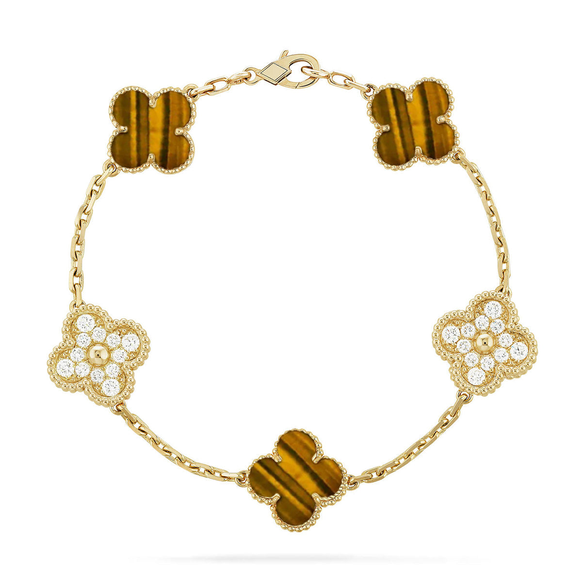[Amore]LUCKY CLOVER 5-MOTIF BRACELET -  TIGER’S EYE COLLECTION