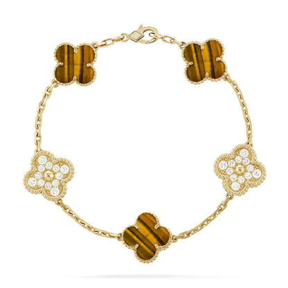 [Amore]LUCKY CLOVER 5-MOTIF BRACELET -  TIGER’S EYE COLLECTION