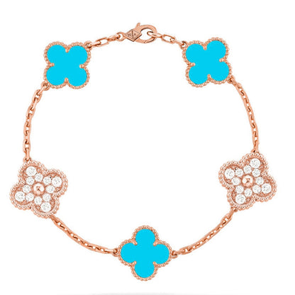[Amore]LUCKY CLOVER 5-MOTIF BRACELET - TURQUOISE COLLECTION