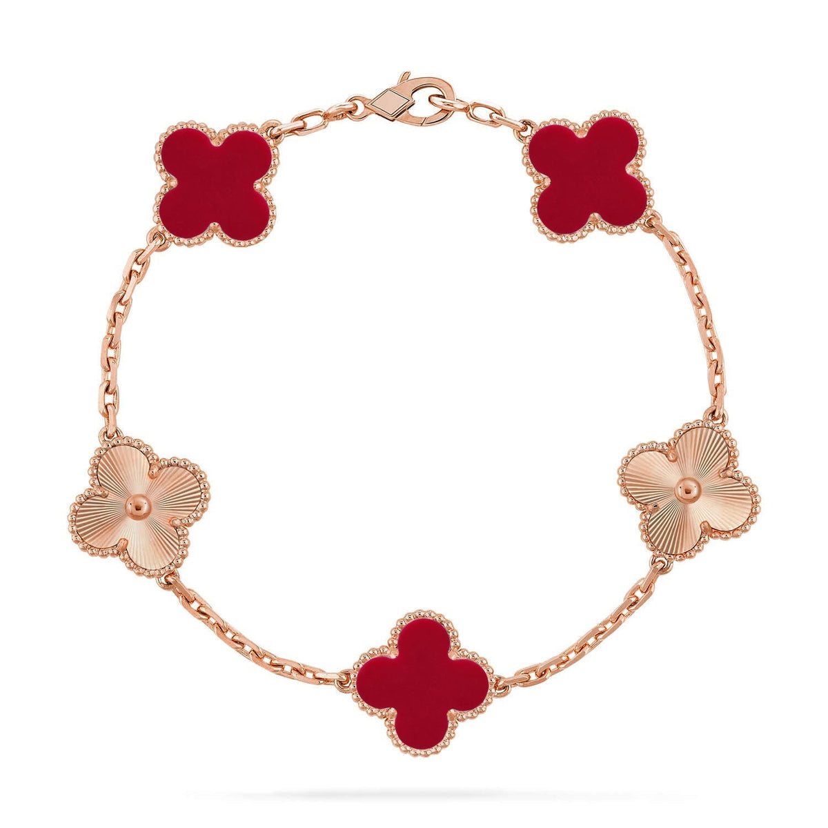 [Amore]LUCKY CLOVER 5-MOTIF BRACELET - RED CARNELIAN COLLECTION