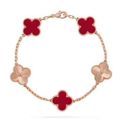 [Amore]LUCKY CLOVER 5-MOTIF BRACELET - RED CARNELIAN COLLECTION