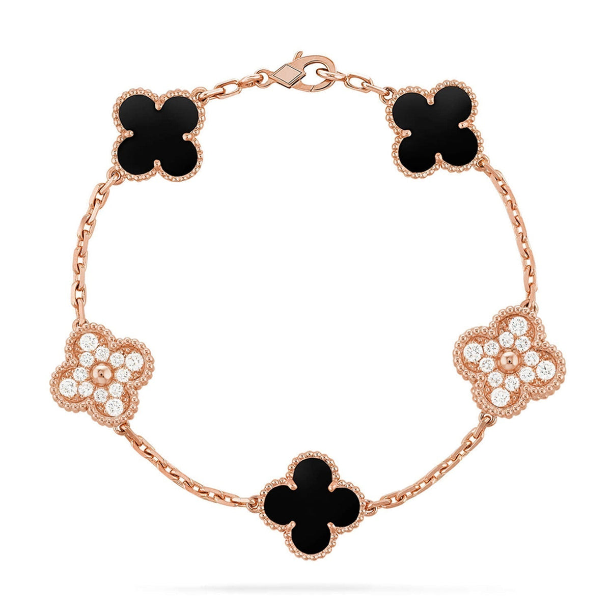 [Amore]LUCKY CLOVER 5-MOTIF BRACELET - BLACK OXNY COLLECTION